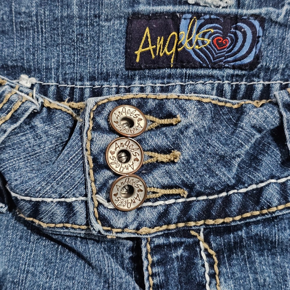 Angels Women 28 Blue Denim Capri Jeans Y2K Cuffed Cropped Pants - Picture 6 of 12